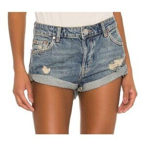 New One Teaspoon Colorado Bandits Shorts Womens 25 Blue Denim Distressed Revolve